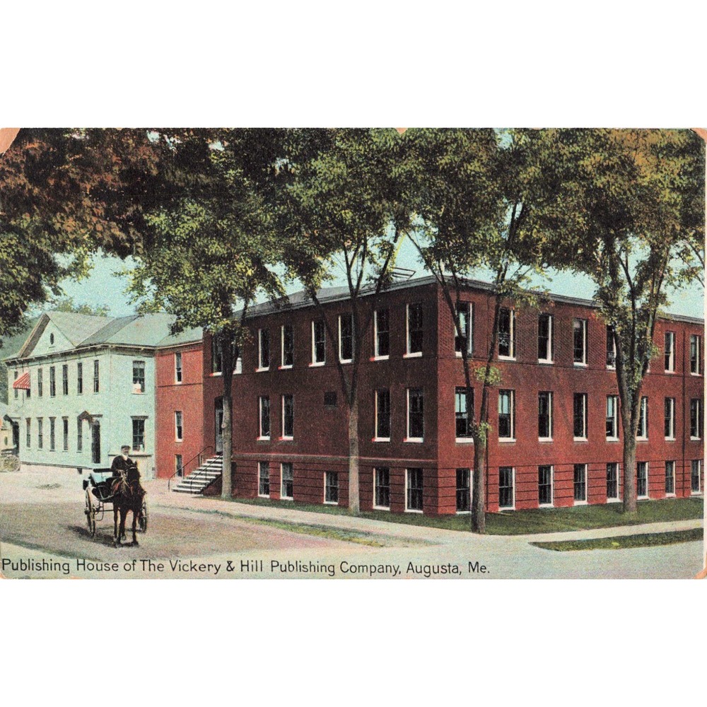Vintage 1915 Vickery & Hill Publishing Co Augusta Maine Postcard Horse Carriage